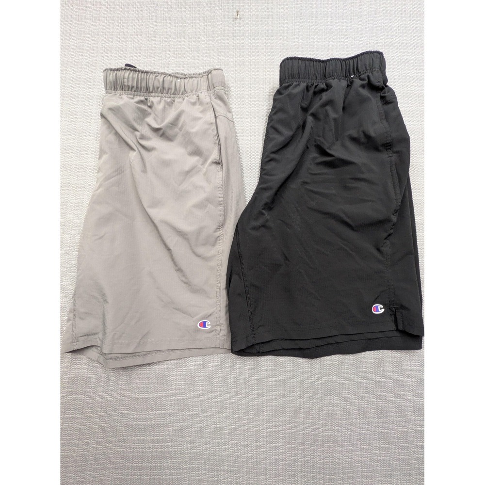 Champion Shorts Mens 2XL Black Gray 9 Inseam Stretch Quick Dry Athletic 2 Pack